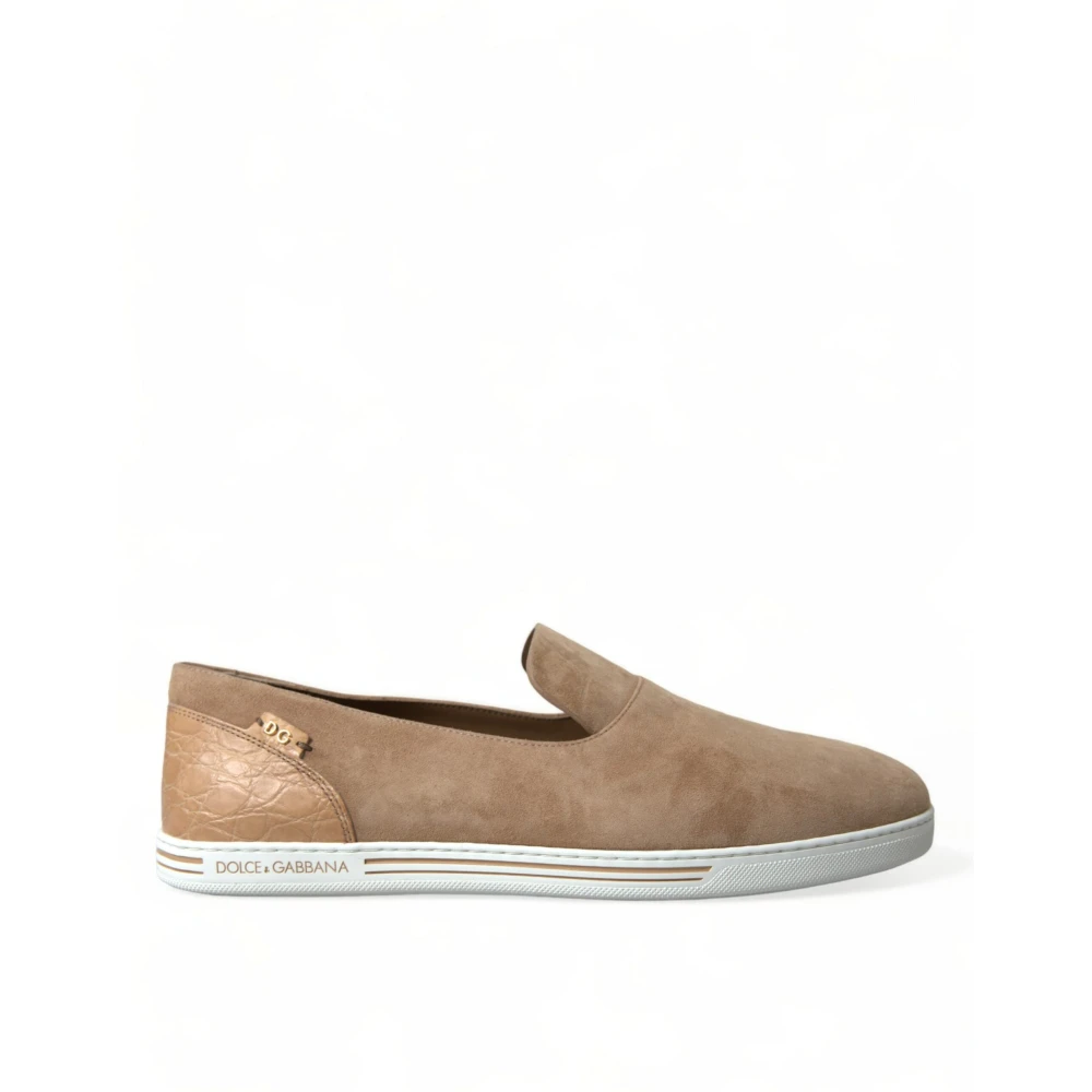 Dolce & Gabbana Men's Beige Loafers, 6 Uk, Suede Caiman Loafers Shoes