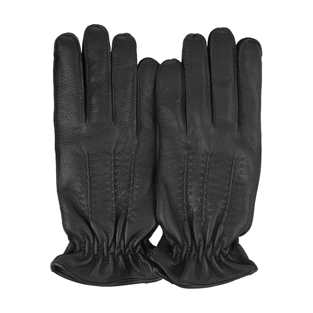 Orciani Svarta Lädertrummade Handskar med Ull/Kashmir Foder Black, Herr