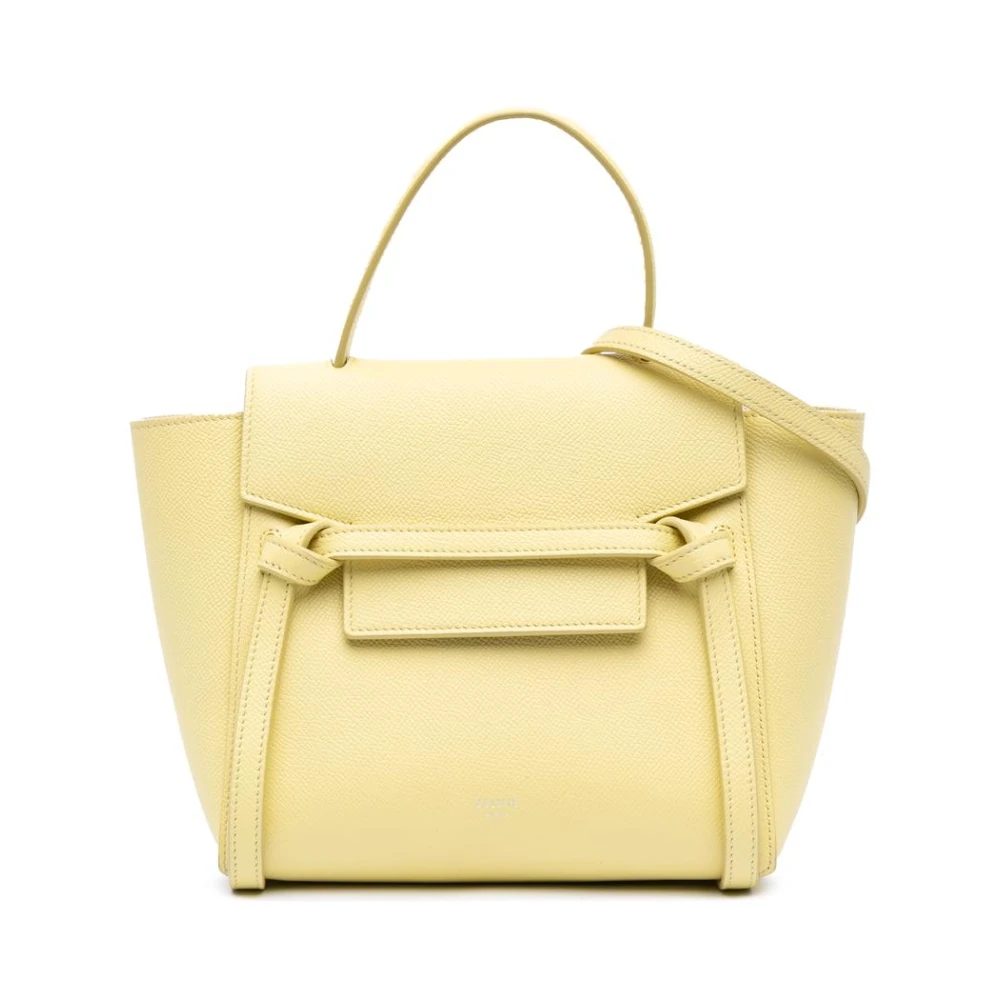 Celine Vintage Damen Gelb Gebrauchte Elegante Ledertasche Mit Obergriff Und Verstellbarem Schultergurt