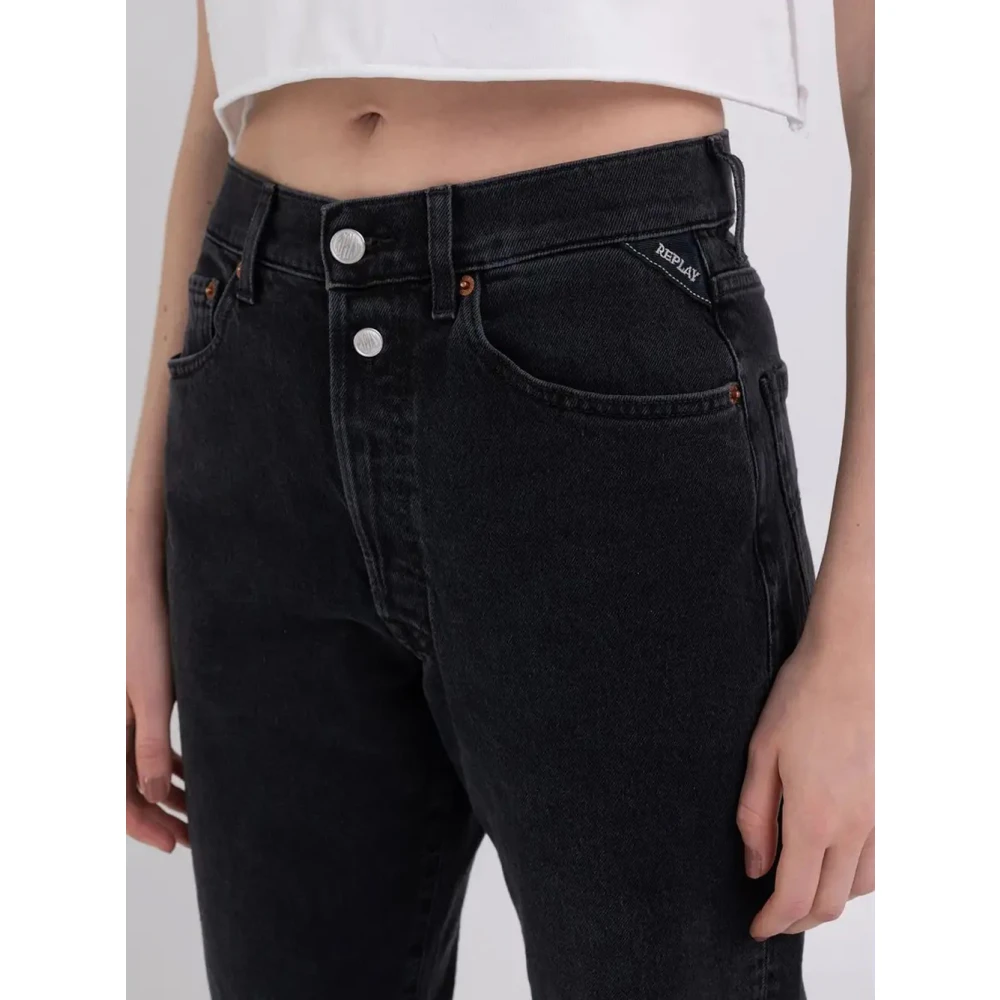Replay Straight Fit Denim Jeans Black Dames