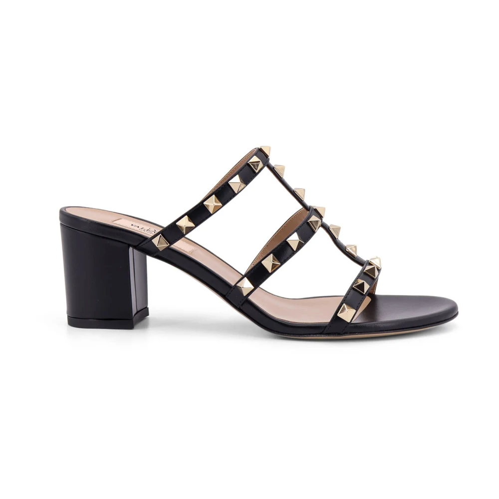 Valentino Garavani Women's Black Heeled Mules, 3 Uk, Studded Leather Slide Sandals