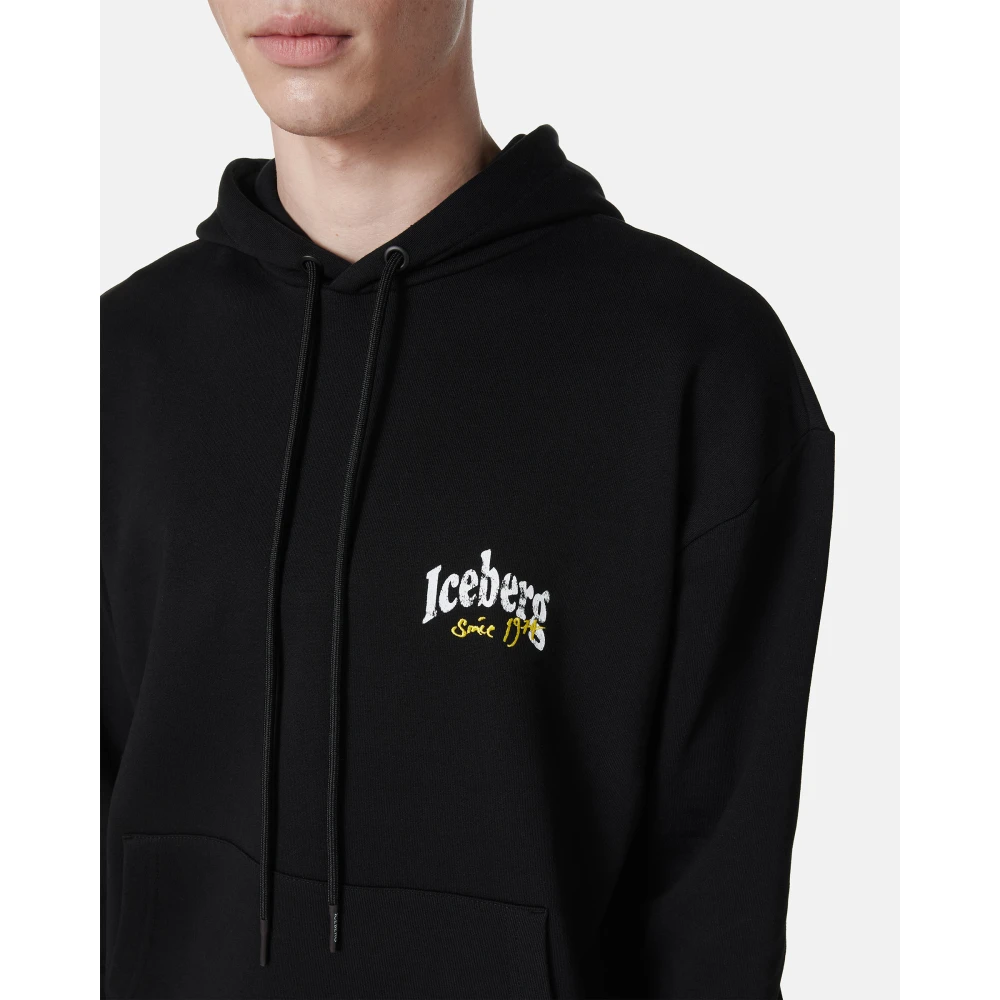 Iceberg Regular fit zwarte katoenen hoodie Black Heren