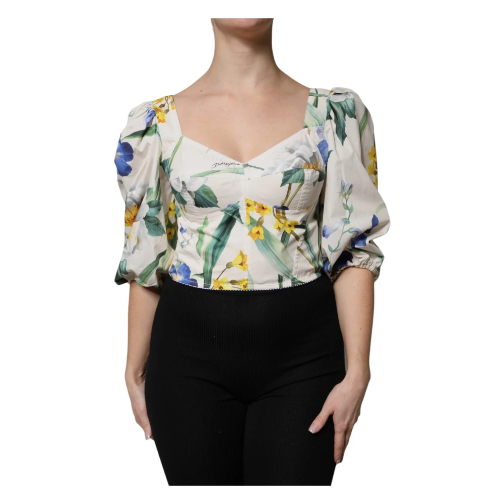 Dolce & Gabbana Women's Multicolor Blouses, Xl, Puff Sleeves Crop Blouse