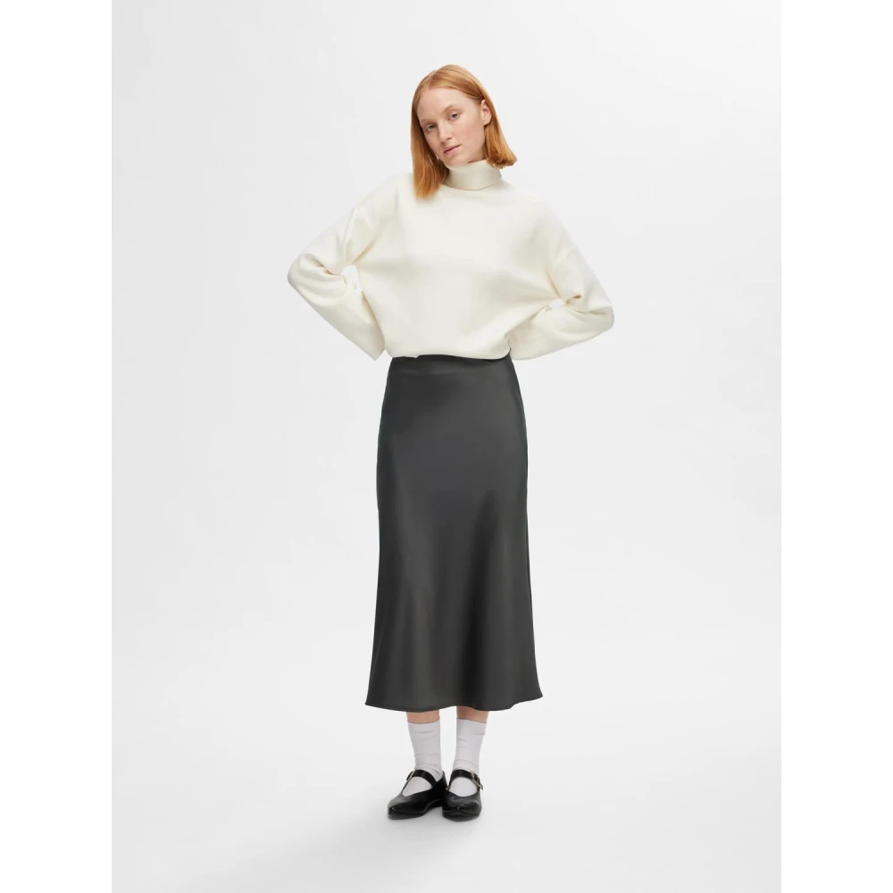 Selected Femme Satijnen Midi Rok Vulkanische As Gray Dames