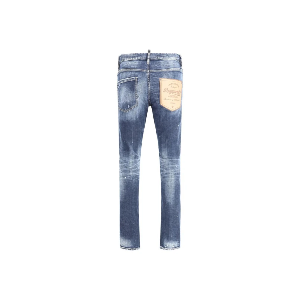 Dsquared2 Logoed Leren Patch Katoenen Jeans Blue Heren