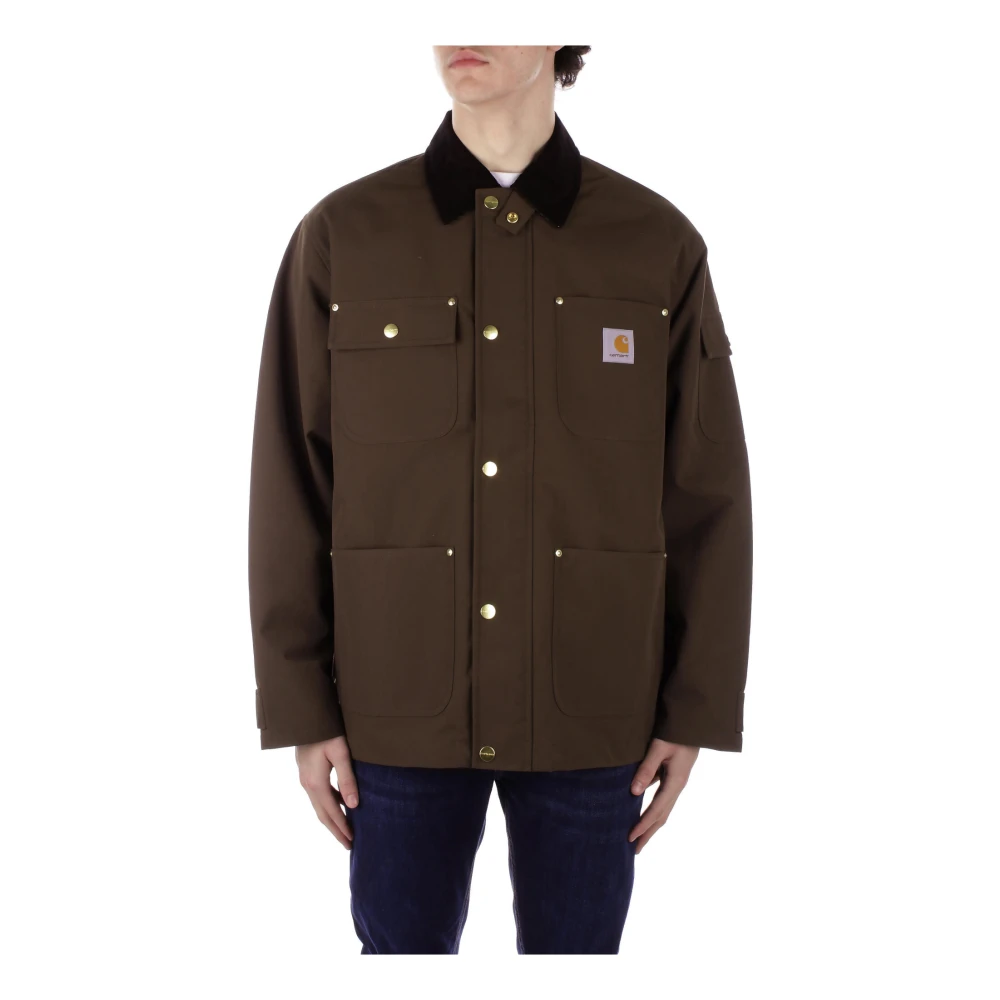 Carhartt WIP Logo Front Zip Jas Vier Zakken Brown Heren
