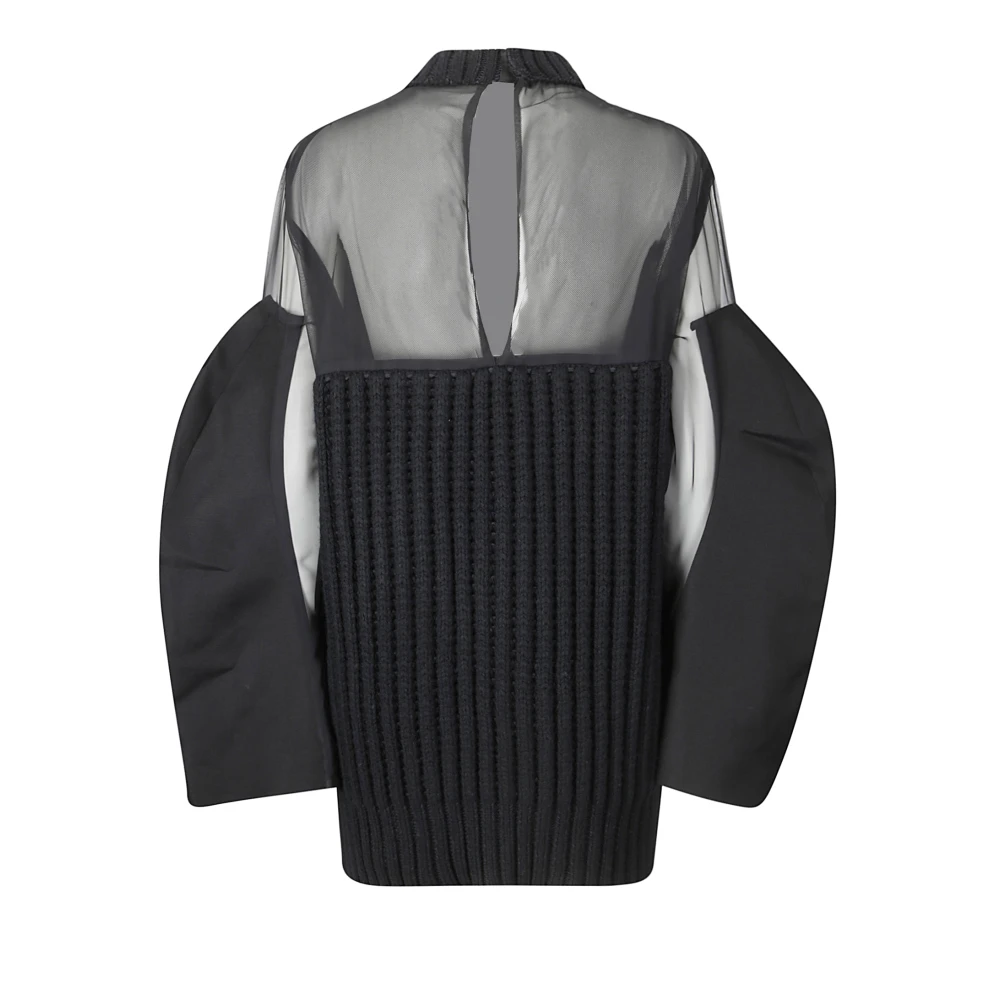Sacai Chiffon Mix Gebreide Korte Jurk Black Dames