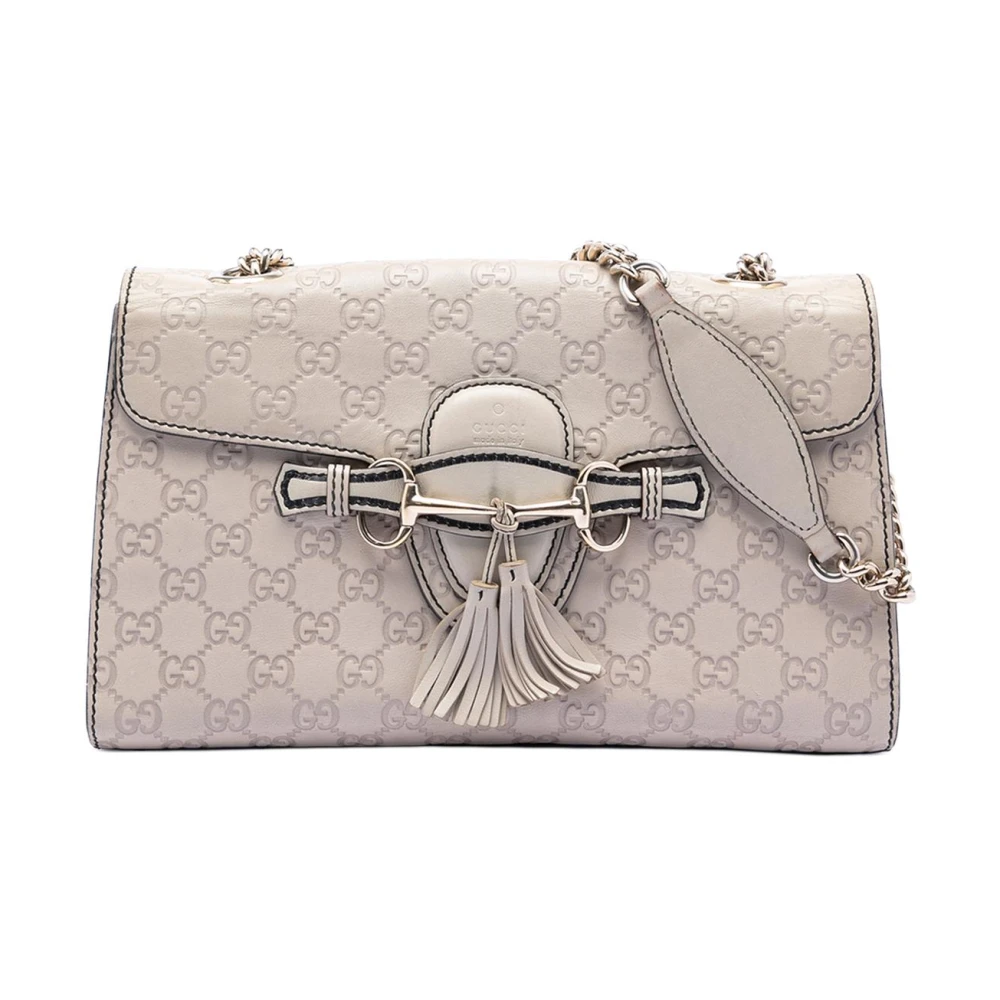 Gucci Vintage Women's White Pre-Owned Vintage Embossed Monogram Shoulder Bag