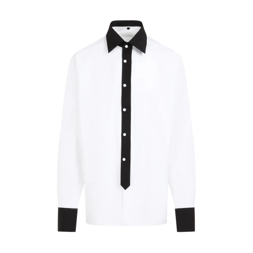 Prada Katoenen Shirt Bianco Nero Mode Stijl White Heren