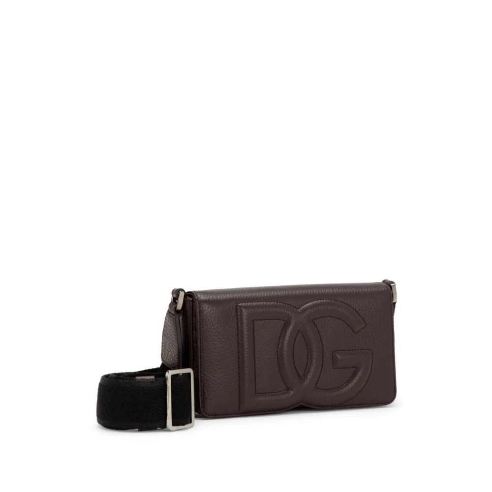 Dolce & Gabbana Geëtst Logo Leren Schoudertas Brown Heren