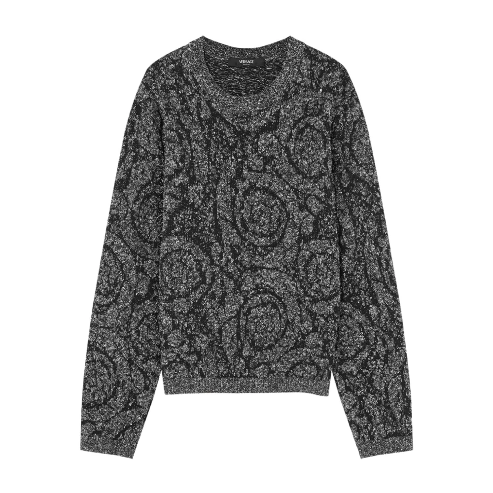 Versace Zwart Jacquard Crew Neck Sweater Black Heren