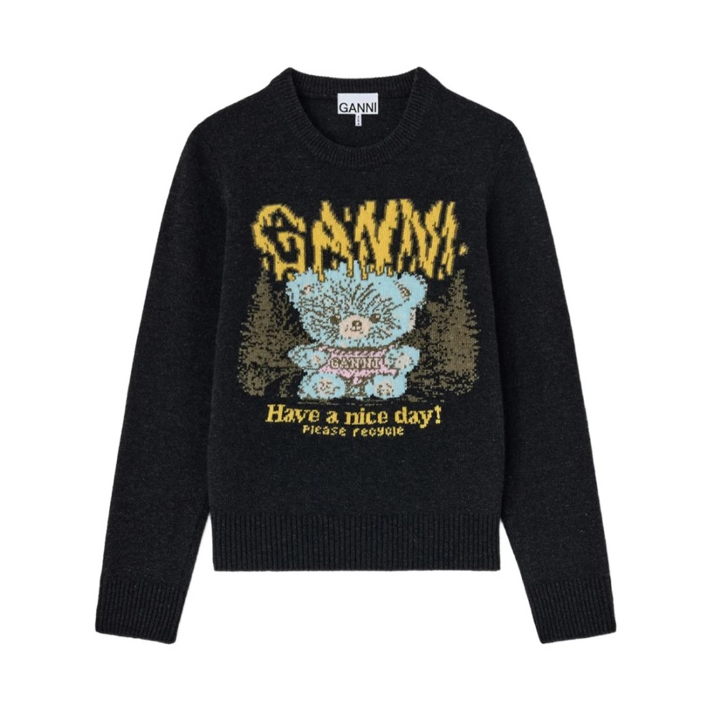 Ganni , Round-Neck Knitwear, Female, Black, M, Round-Neck Knitwear
