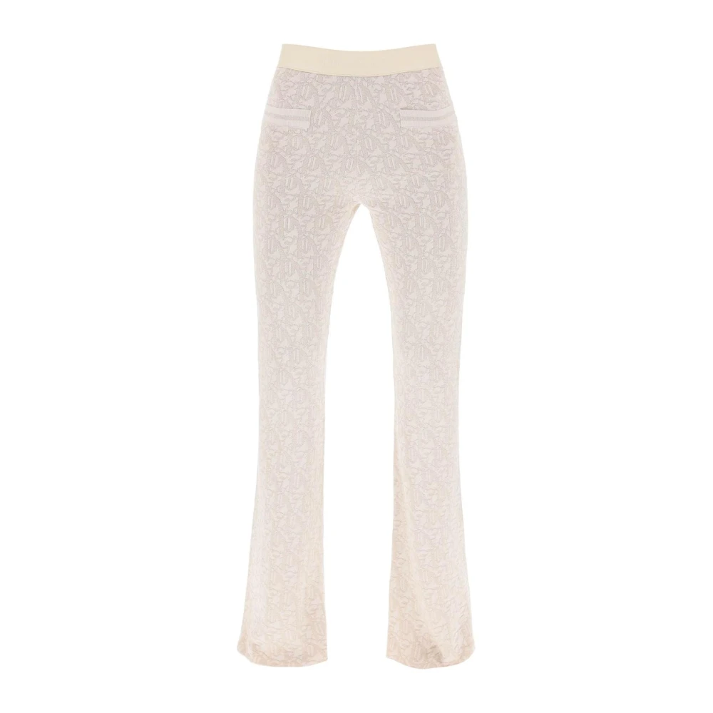 Palm Angels - Pantalones Acampanados De Punto Con Monograma - Trousers - Mujer - Blanco - S