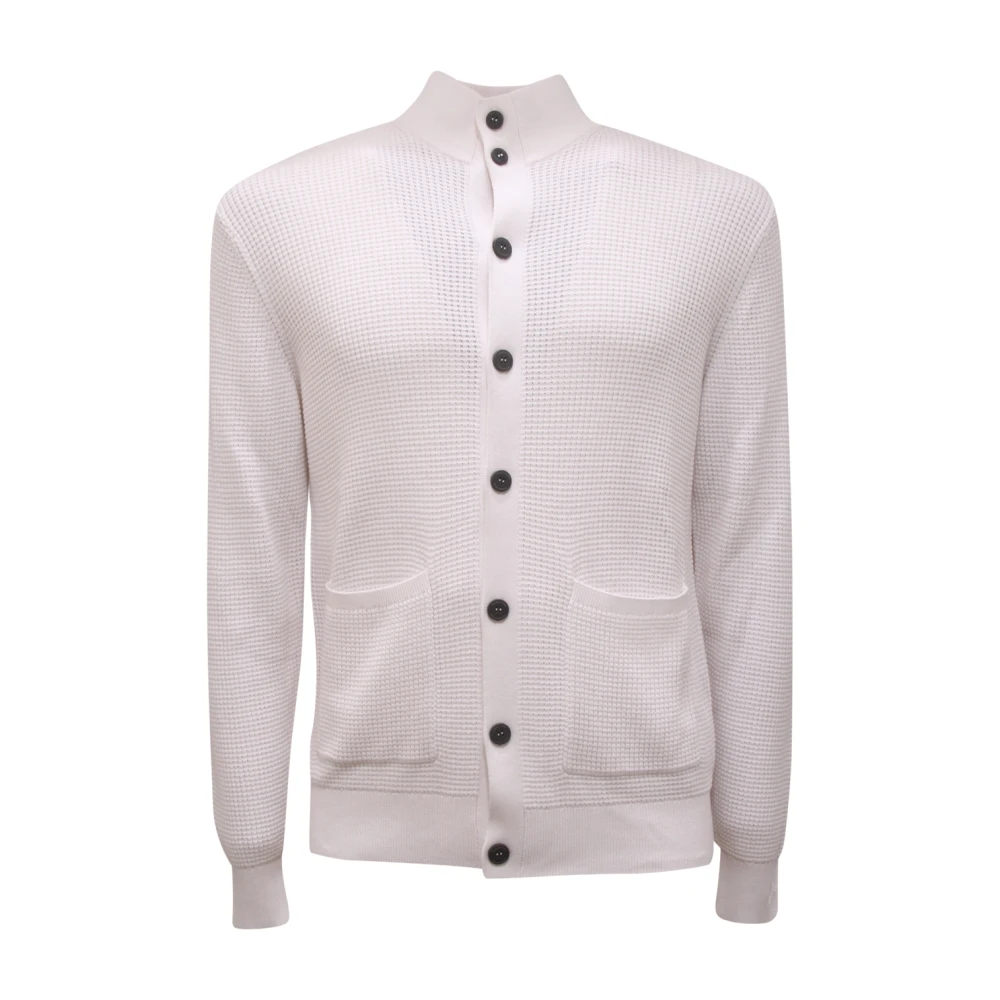 Ballantyne Uomo Bianco Cardigan Maglione Cotone Burro