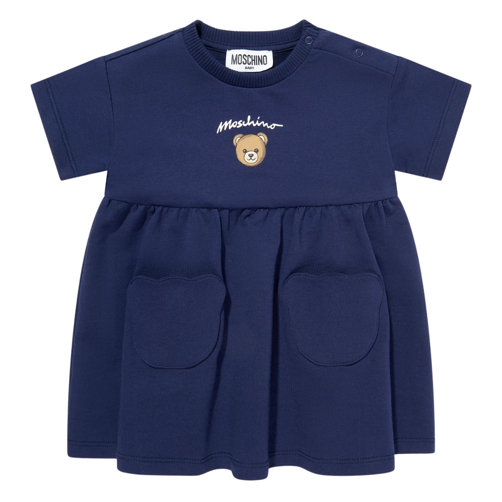 Moschino Girls Blue Dresses, 9 M, Baby Bear Pocket Dress In Navy