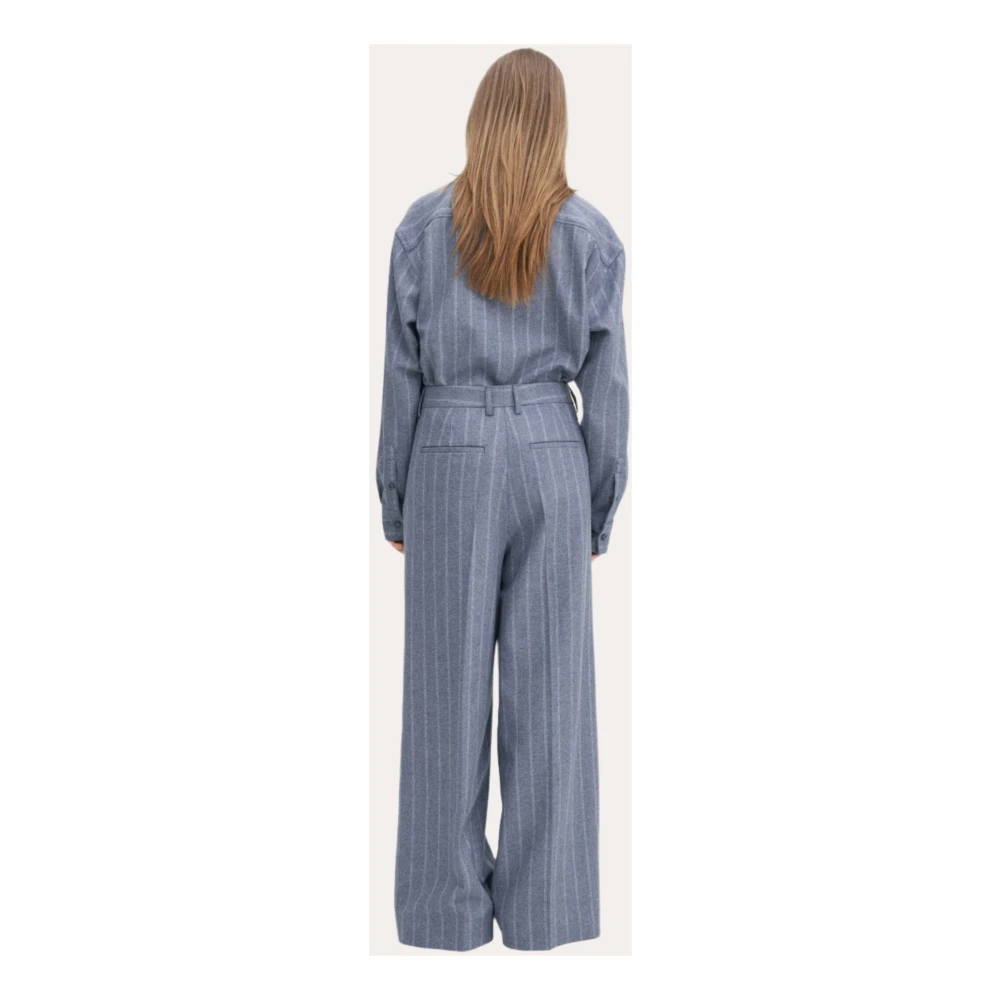 Filippa K Blauw Gestreepte Wijde Geplooide Broek Blue Dames
