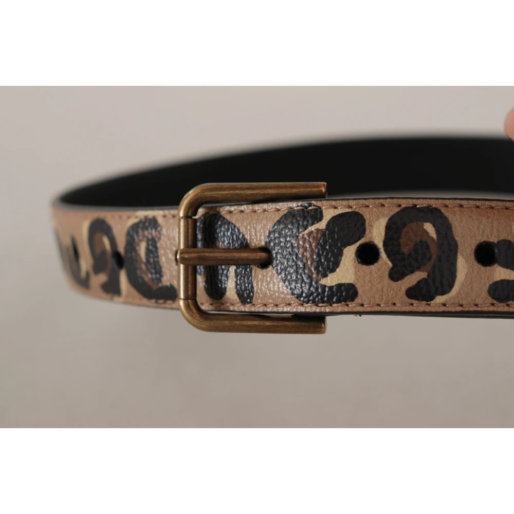 Dolce & Gabbana Elegante Gegraveerde Leren Riem Brown Heren