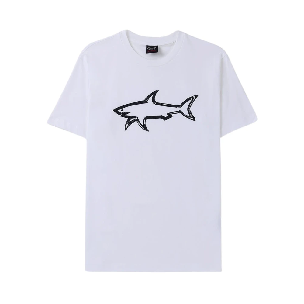 PAUL & SHARK Haai Print Katoenen T-Shirt Wit White Heren