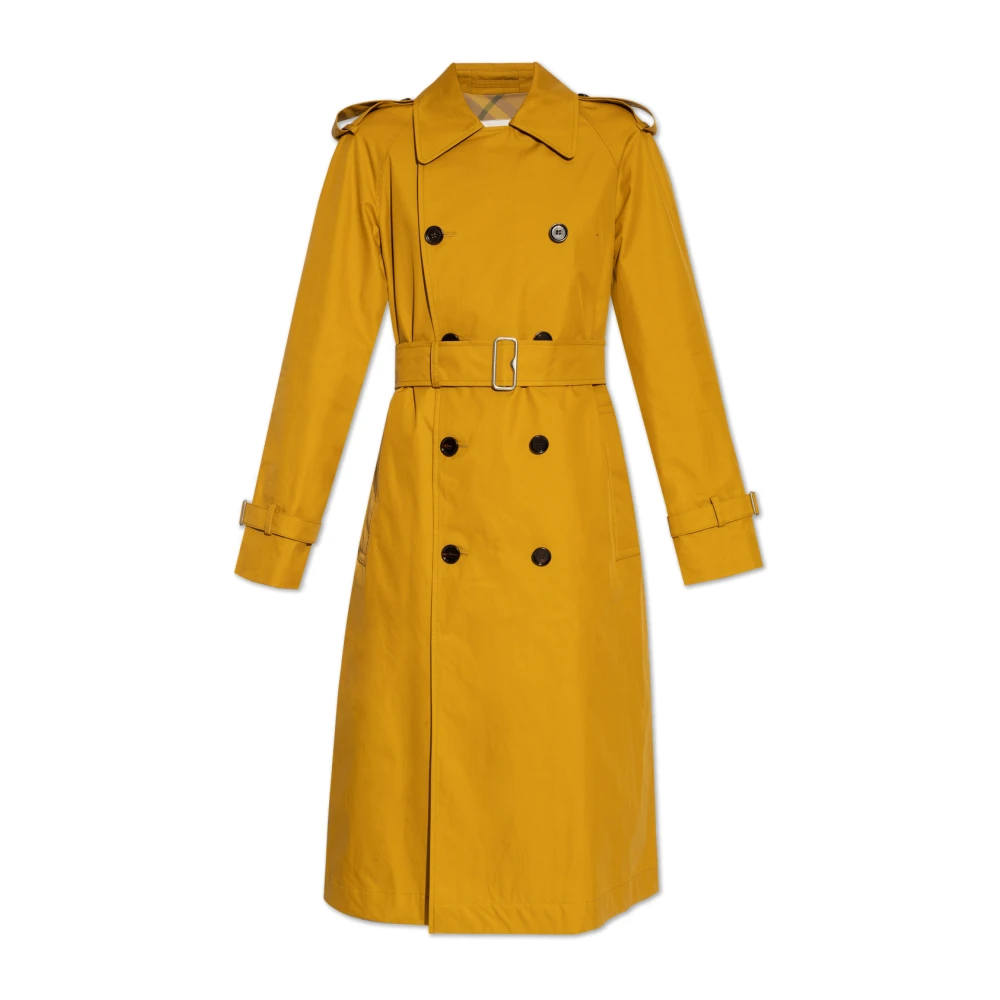 Burberry Lang Gabardine Trench Coat Yellow Dames