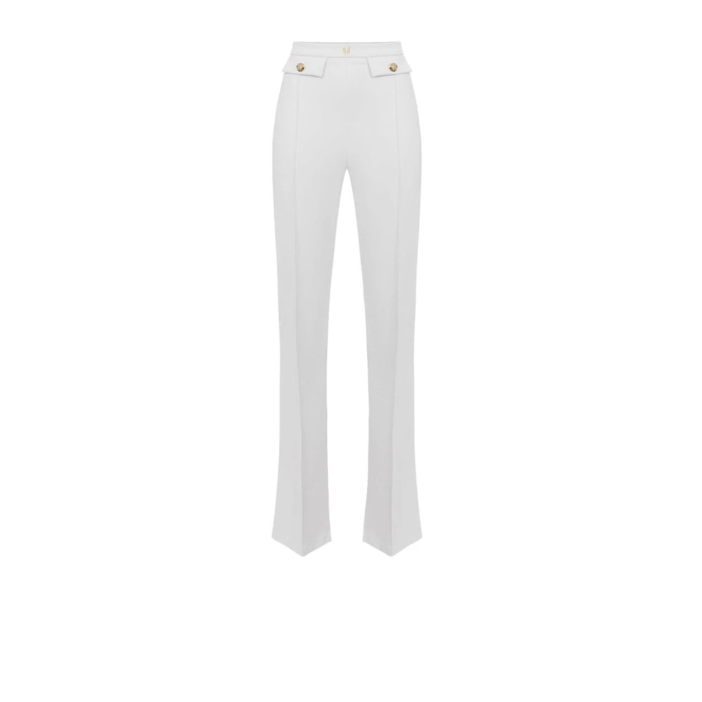 Elisabetta Franchi Stretch Crêpe Palazzo Broek met Logo Studs White Dames