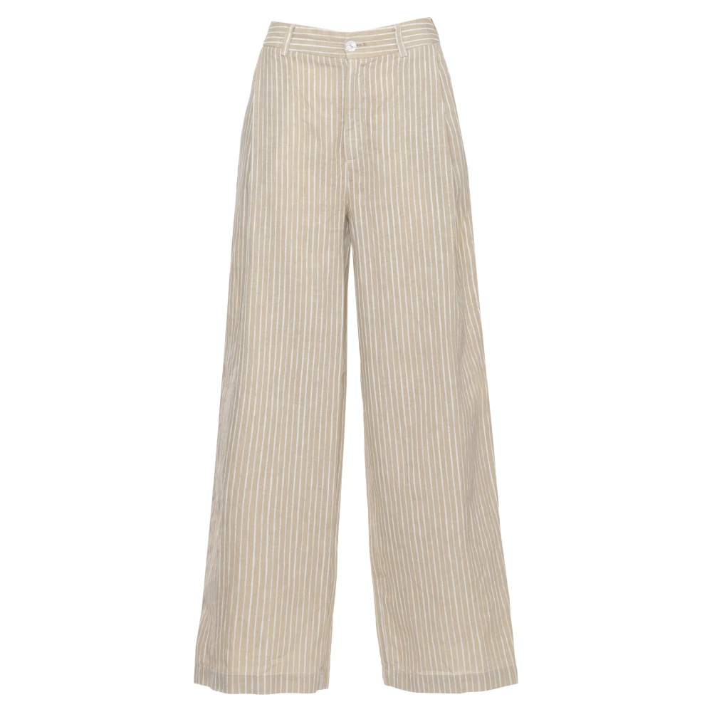 120% Lino Beige Wide Trousers, Female, S, Wide Trousers