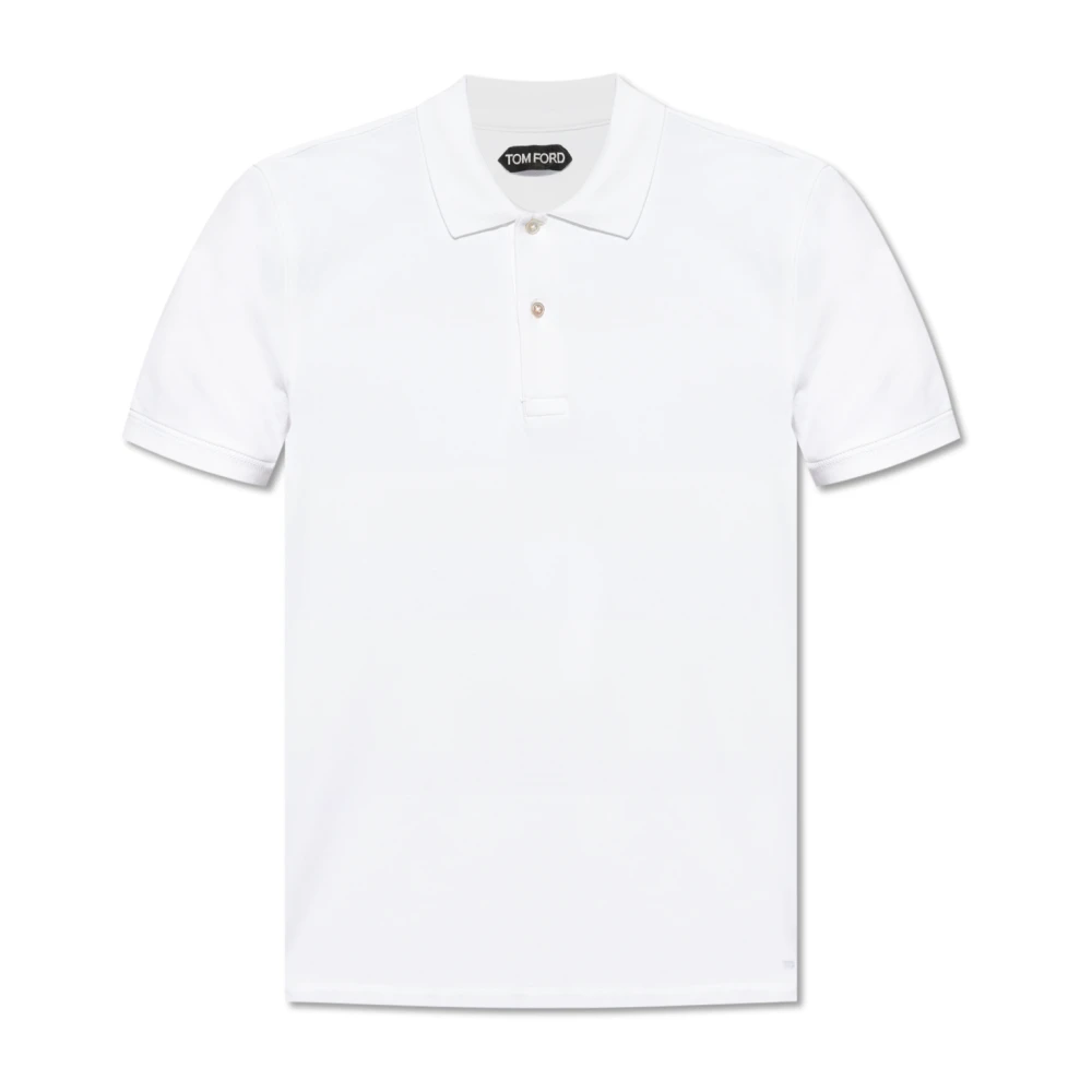 Tom Ford Piqué Polo Shirt met TF Borduursel White Heren