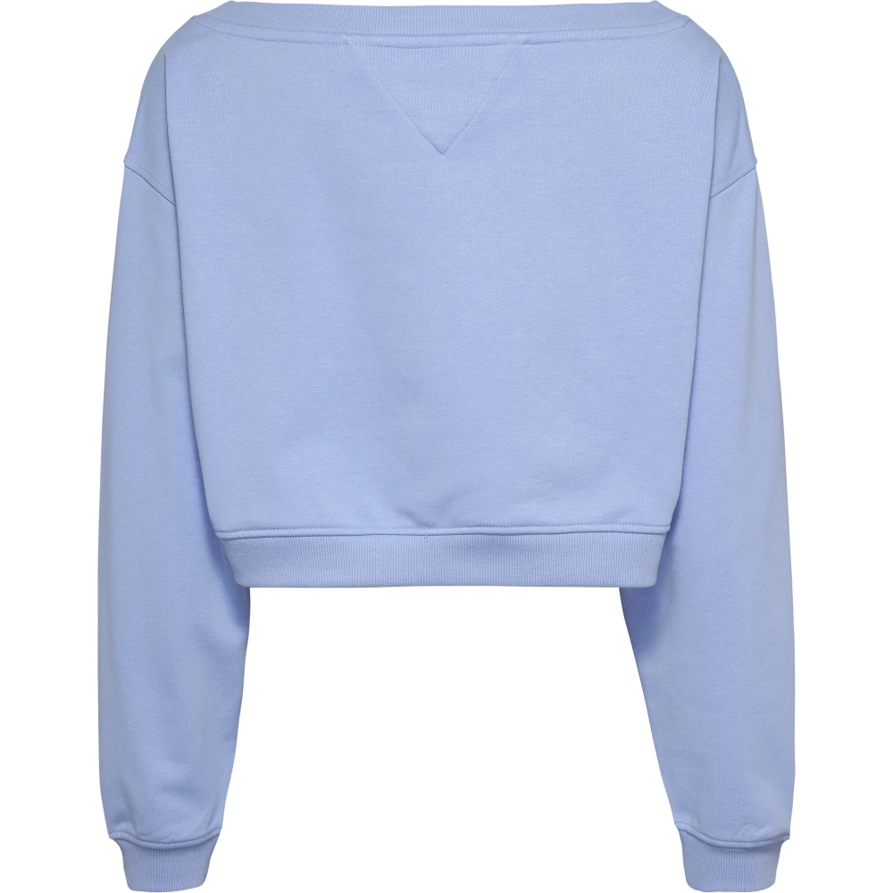 Tommy Jeans Blauwe Crop Sweater Boothals Ballonmouwen Blue Dames