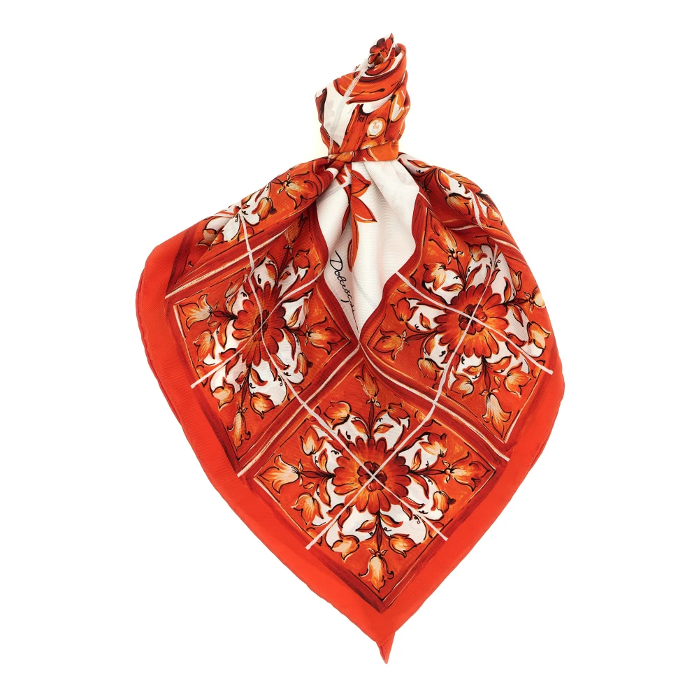 Dolce & Gabbana Multicolor Silk Scarves, Female, One Size, 90X90 Majolica-Print Silk Twill Scarf