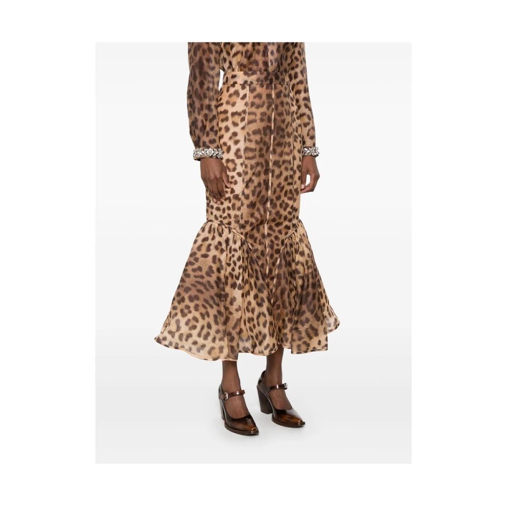 Zimmermann Luipaardprint Linnen-Zijde Rok Brown Dames