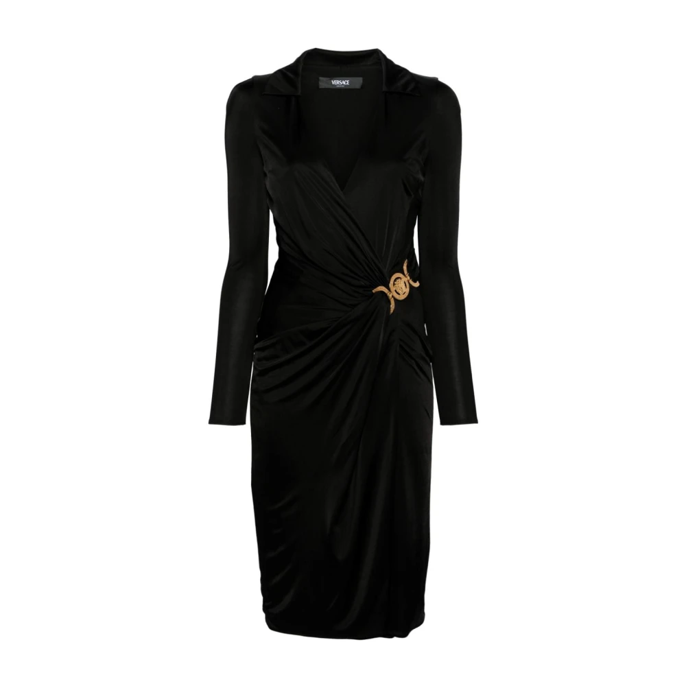 Versace Zwarte Diepe V-Hals Jurk Black Dames