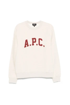 Ecru Stretch Bomull Logo Print Sweatshirt