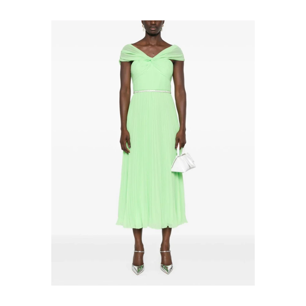 Self Portrait Groene Chiffon Asymmetrische Midi Jurk Green Dames