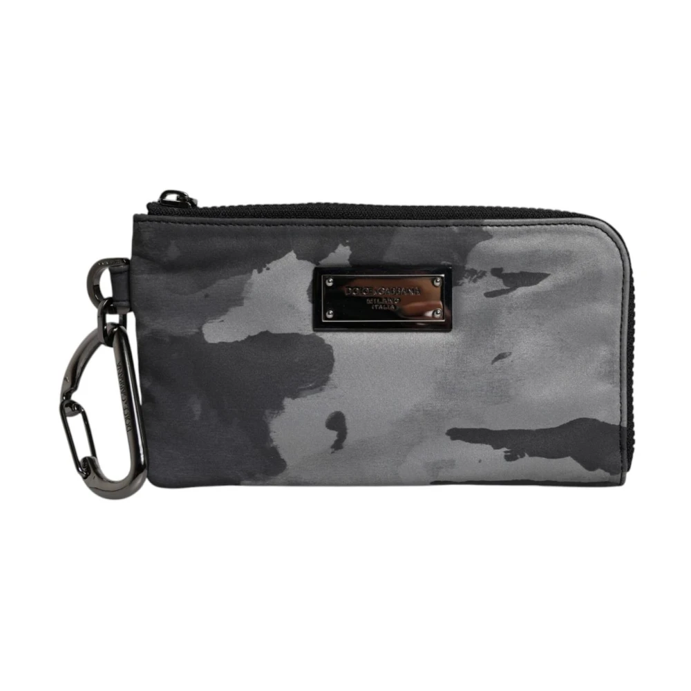 Dolce & Gabbana Men's Gray Logo Plaque Keyring Pouch Bag