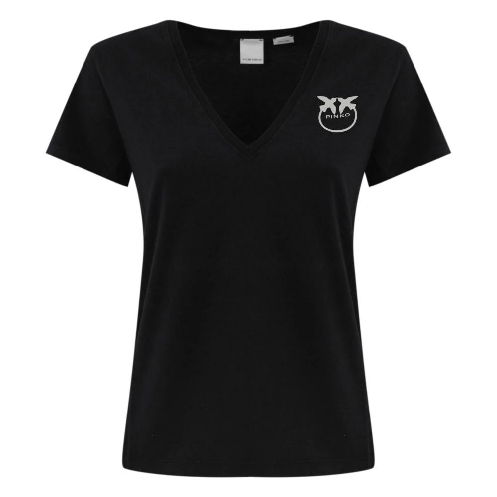 Pinko Zwarte katoenen T-shirt met V-hals Black Dames
