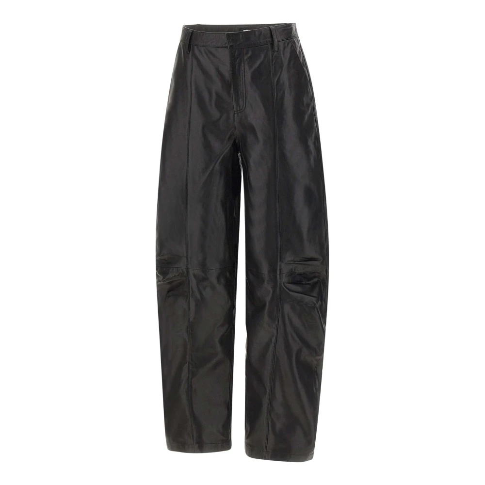 Rotate Birger Christensen Black Leather Trousers, Female, S, Wide Leather Cargo Trousers