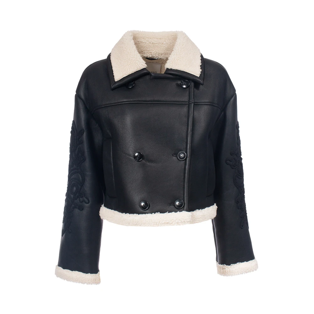 Ermanno Scervino Eco Shearling Jas met Geborduurde Mouwen Black Dames