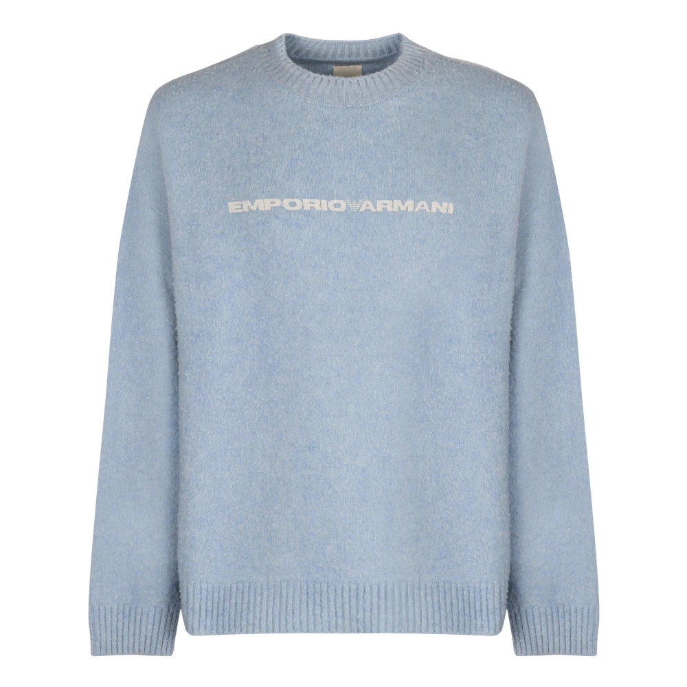 Emporio Armani Contrast Logo Wollen Trui Blue Heren