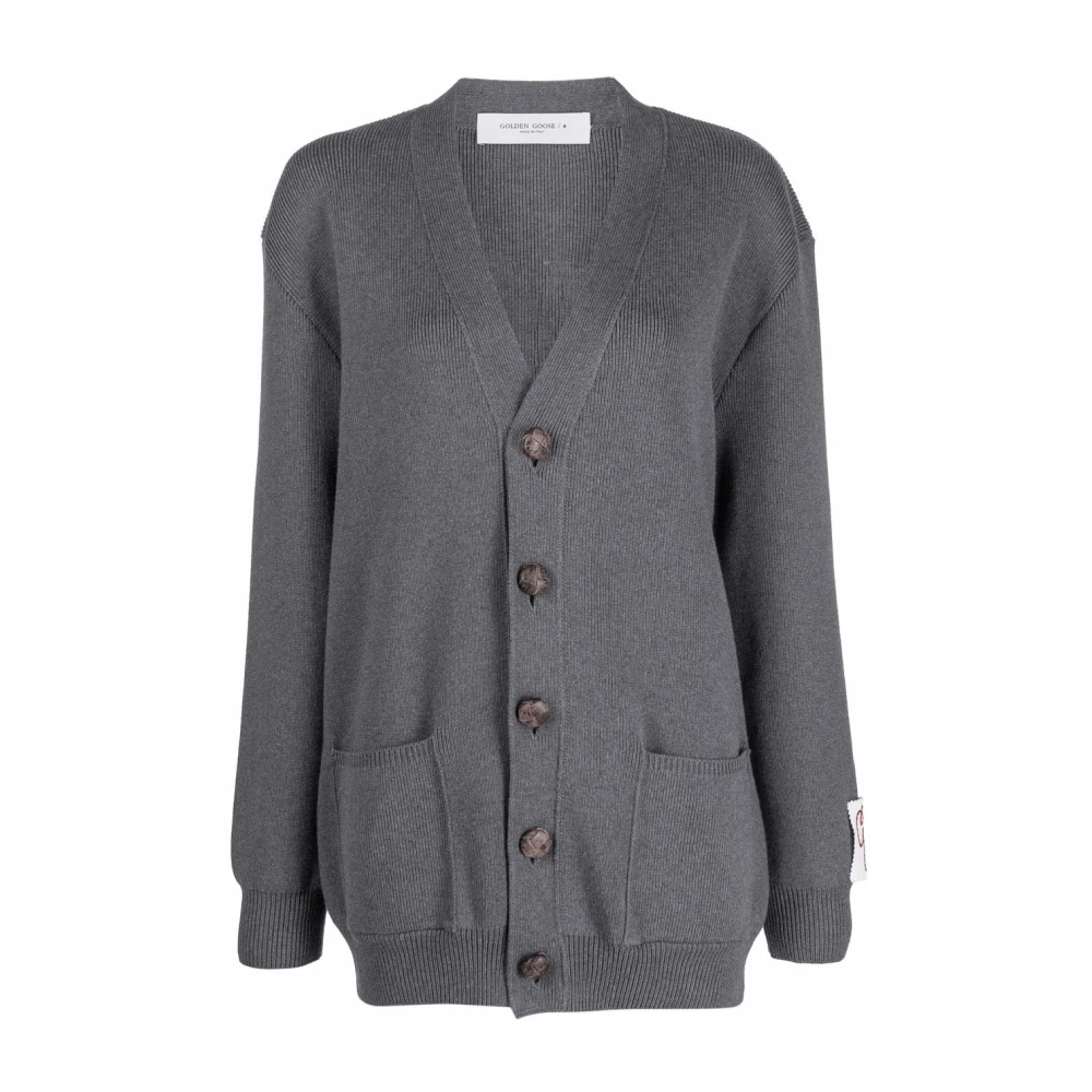 Golden Goose Women's Grey V-Neck Cardigan With Logo Embroidery