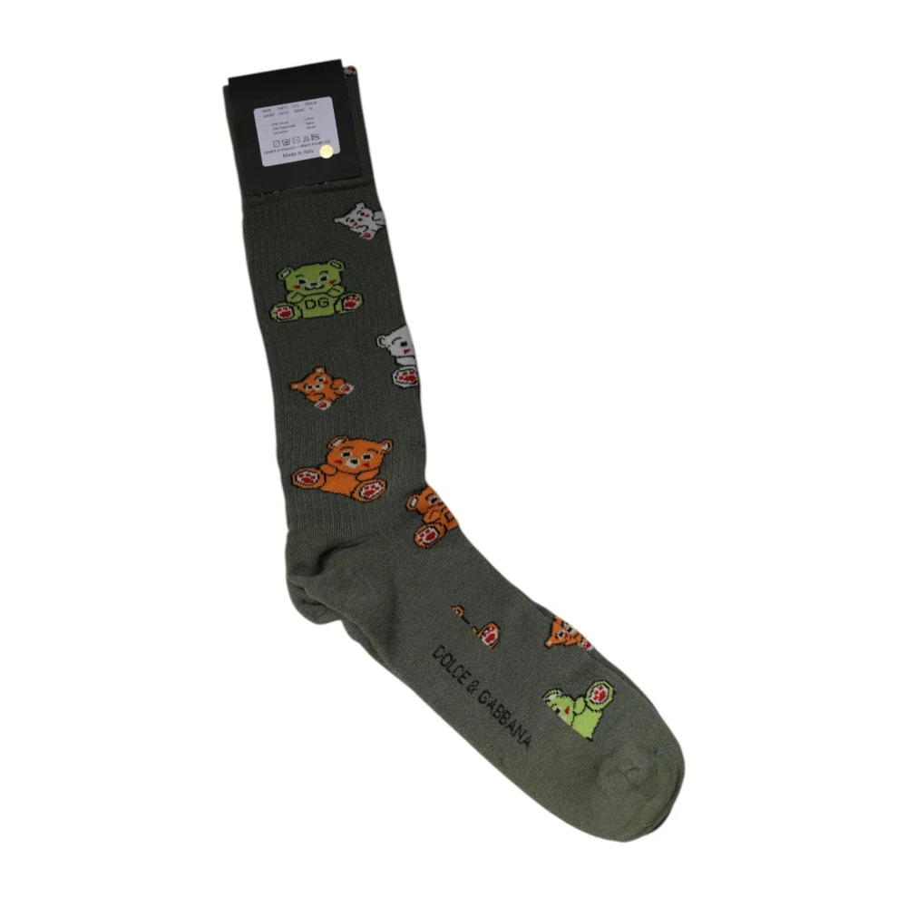 Dolce & Gabbana Men's Green Teddy Bear Crew Socks - Socks - One Size - Underwear