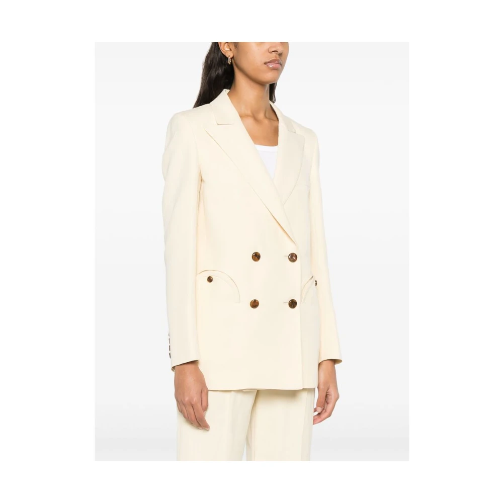 Blazé Milano Beige Double-Breasted Jas met Zakken Beige Dames