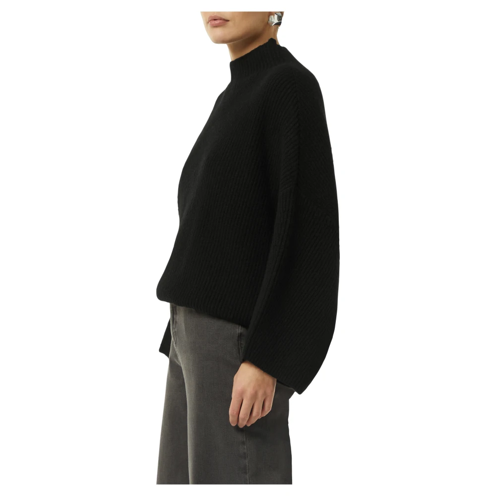 comma Gebreide Poncho met Opstaande Kraag Black Dames