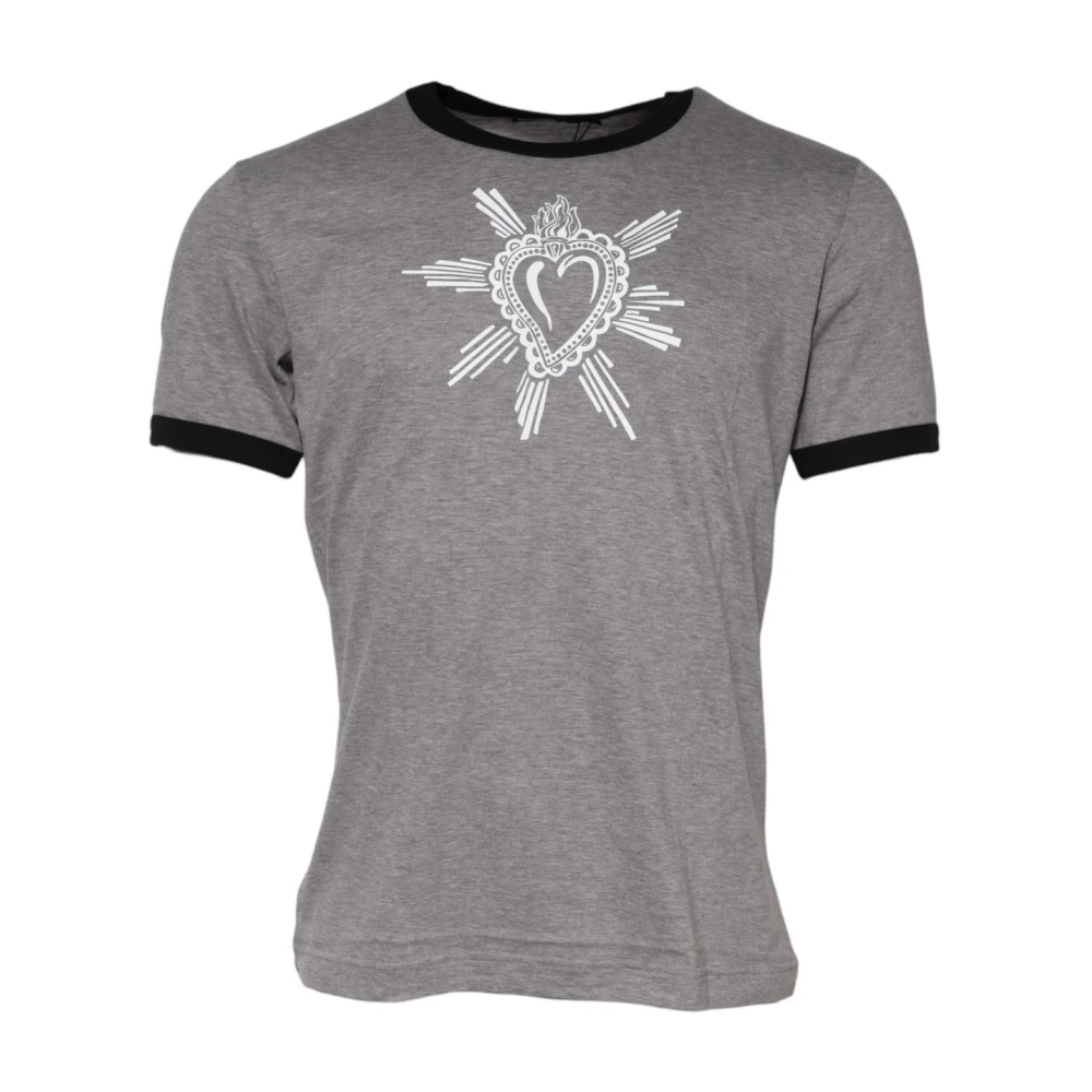 Dolce & Gabbana Men's Gray Luxurious Sacred Heart Crew Neck T-Shirt