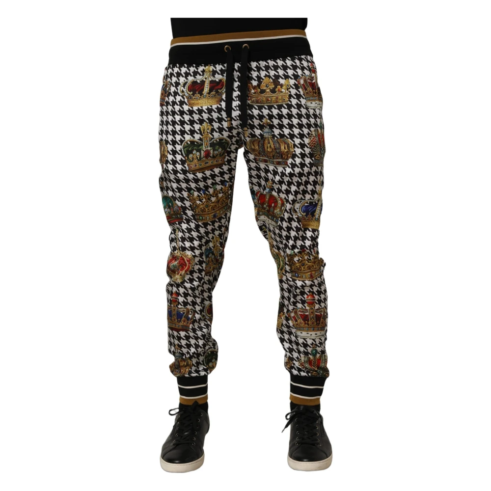 Dolce & Gabbana Men's Multicolor Sweatpants, L, Houndstooth Crown Joggers