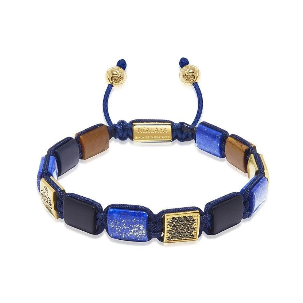 Nialaya Men's Blue/Onyx/Brown The Dorje Flatbead Collection - Lapis, Matte And Tiger Eye