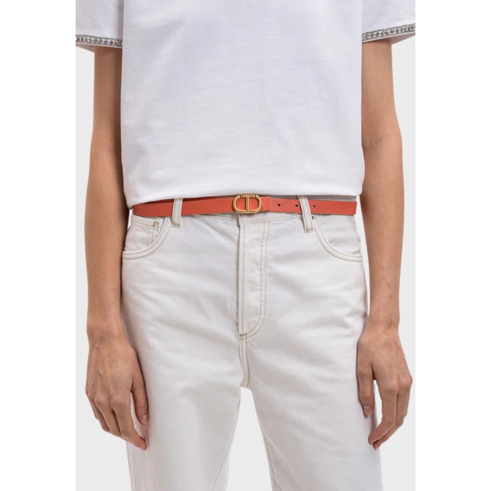 Twinset Omkeerbare leren riem met Ovaal T-gesp Beige Dames