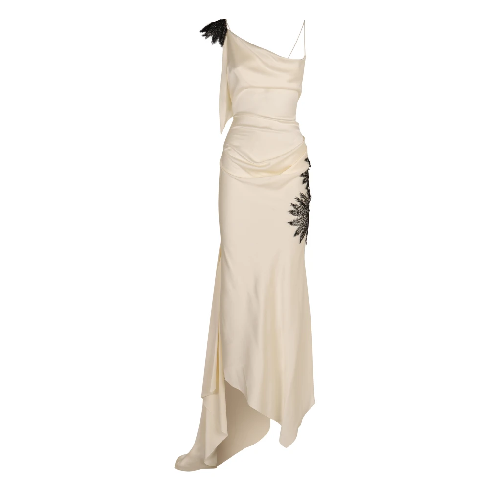 Victoria Beckham Bloemenkant Asymmetrische Gedrapeerde Jurk Beige Dames