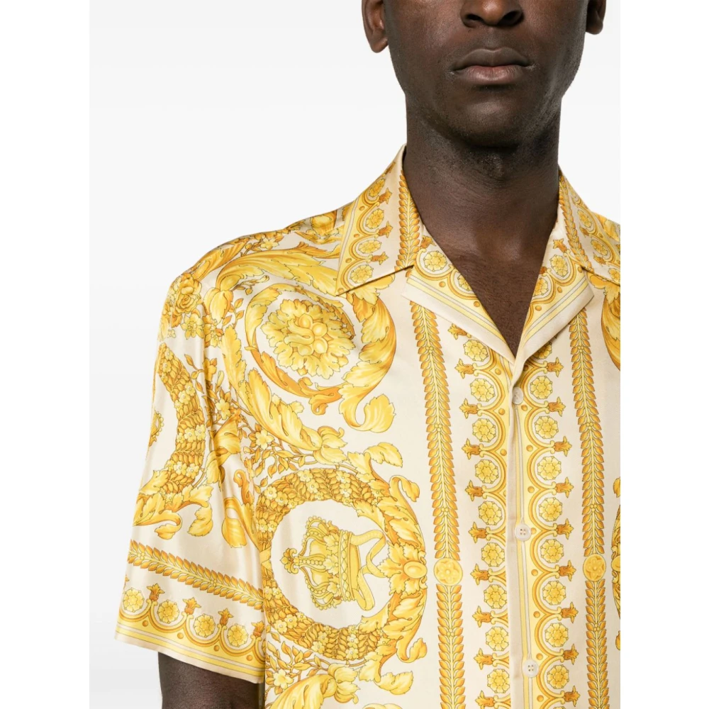 Versace Gouden Barocco Print Zijden Shirt Yellow Heren