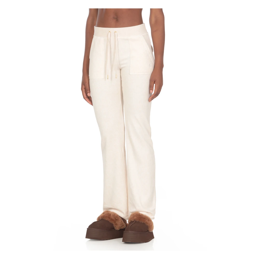 Juicy Couture Ivoor Katoenen Broek met Trekkoord Taille Beige Dames