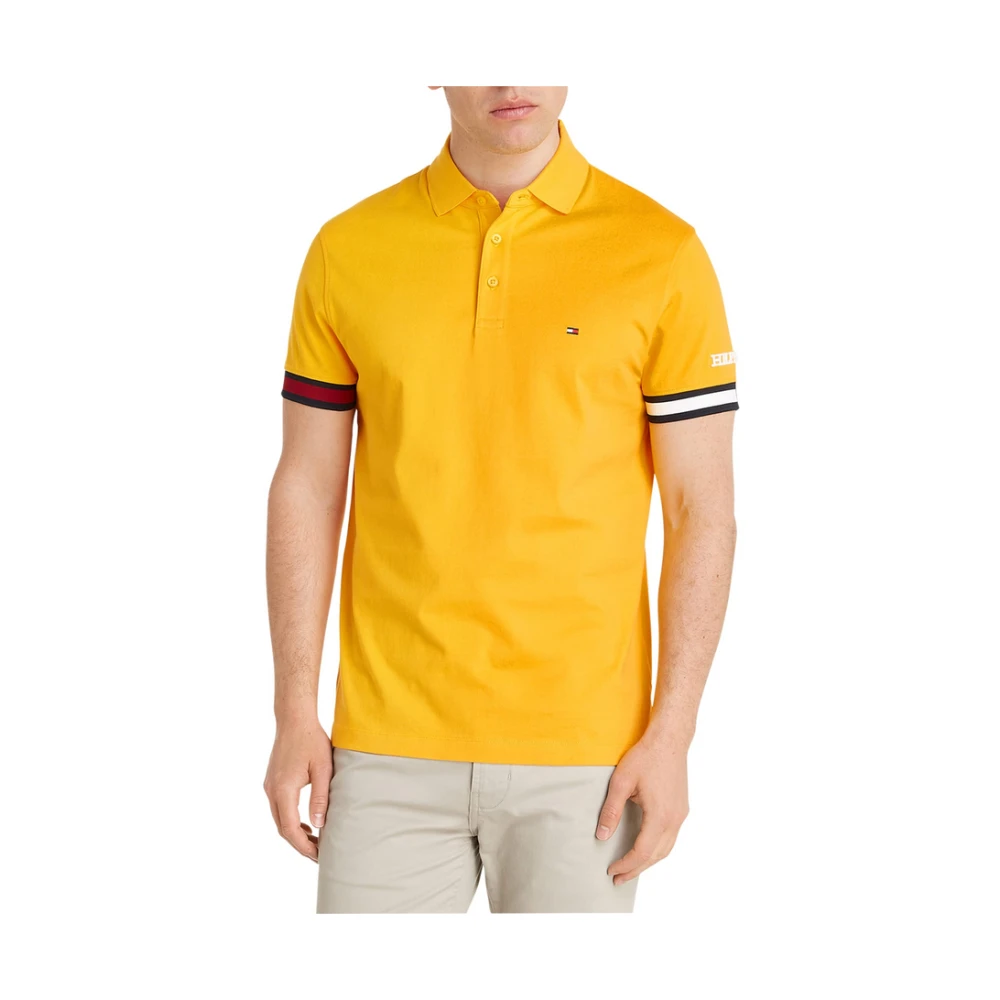 Tommy Hilfiger Flag Cuff Sleeve Logo Polo Shirt Yellow Heren