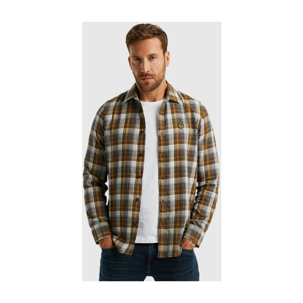 PME Legend Twill Yarndyed Overhemd Lange Mouw Brown Heren